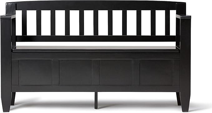 SIMPLIHOME Brooklyn Entryway Storage Bench - 48 inch Wide Solid Wood Hallway Bench in Black, Contemporary Mudroom Bench for Entry or Foyer with Lift-Up Lid and Spacious Hidden Storage