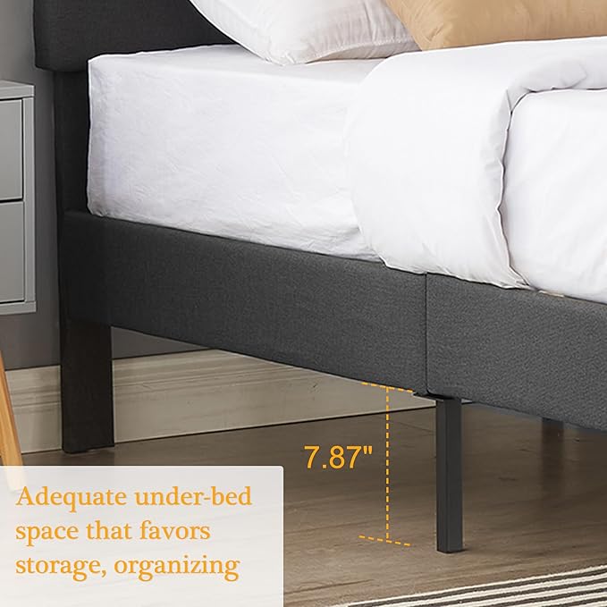 VECELO Full Size Platform Bed Frame with Fabric Upholstered Headboard and Wooden Slats Support, No Box Spring Needed/Easy Assembly,Grey