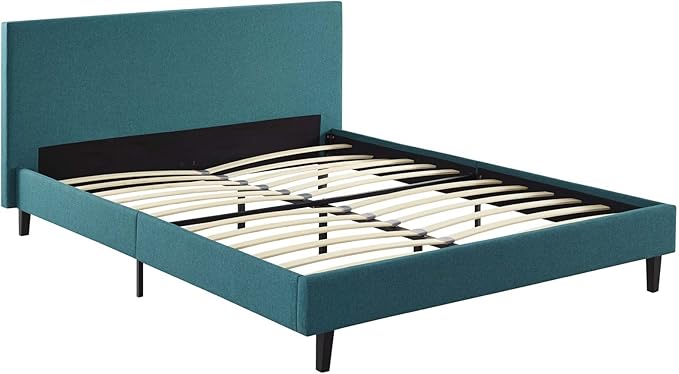 Modway Anya Upholstered Teal Full Platform Bed with Wood Slat Support