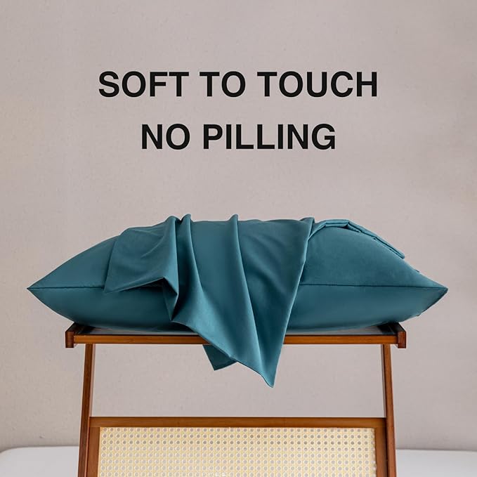 MINIPANDA Blue-Green Pillow Cases Set of 4 Queen Size - Super Soft, Smooth and Breathable Pillow Cases Queen- Envelope Design - Machine Washable Lightweight (20X30 Inches (4 PIECE))