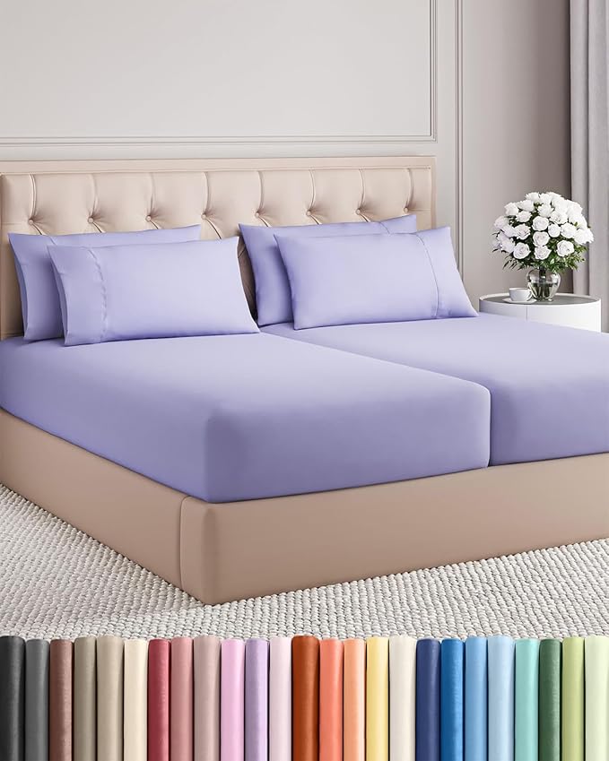 Split King 7 Piece Sheet Set - Comfy, Breathable & Cooling - Soft Hotel Luxury Bedding for Women, Men, Kids, Teens and Children - 1 Flat & 2 Fitted Sheets & 4 Pillowcases with Deep Pockets - Lavender