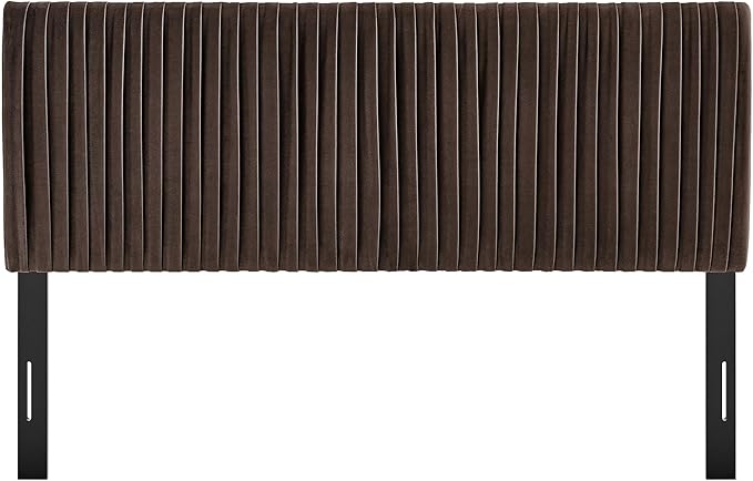 Modway Eloise Full Velvet Headboard with Ruched Details in Chocolate Brown - Modern Bed Headboard Only with Stain-Resistant Performance Upholstery, Height-Adjustable Mount