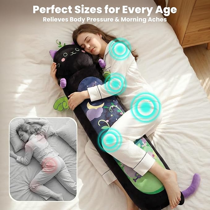 Mewaii Long Cat Plush 5 Sizes, 120% Extra Filling Giant Plushness Kids Body Pillow, Kawaii Cute Black Cat Stuffed Animals Plushies, Big Long Body Pillow Black Cat Plush Gift for Girls 20”