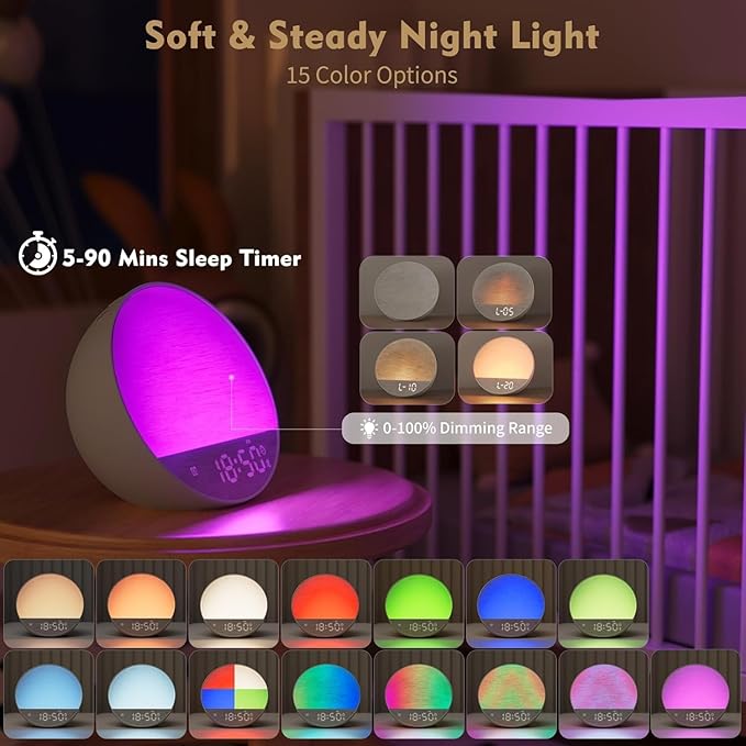 Dynamic Sunrise Alarm Clock with Bluetooth Speaker, Remote Control, Dual Alarms, Tap-to-Snooze, Display Off Mode, 36 Sounds + 15 Lightings, White Noise Sound Machine for Sleeping Adults, Kids [Cream]
