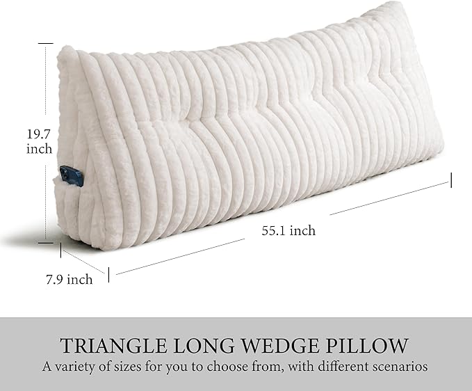 Headboard Pillow Full, Triangular Wedge Pillow Headboard Full, Cushion Headboards Reading Pillows, Backrest Pillows for Sitting in Bed or Working with Removable Cover, Beige