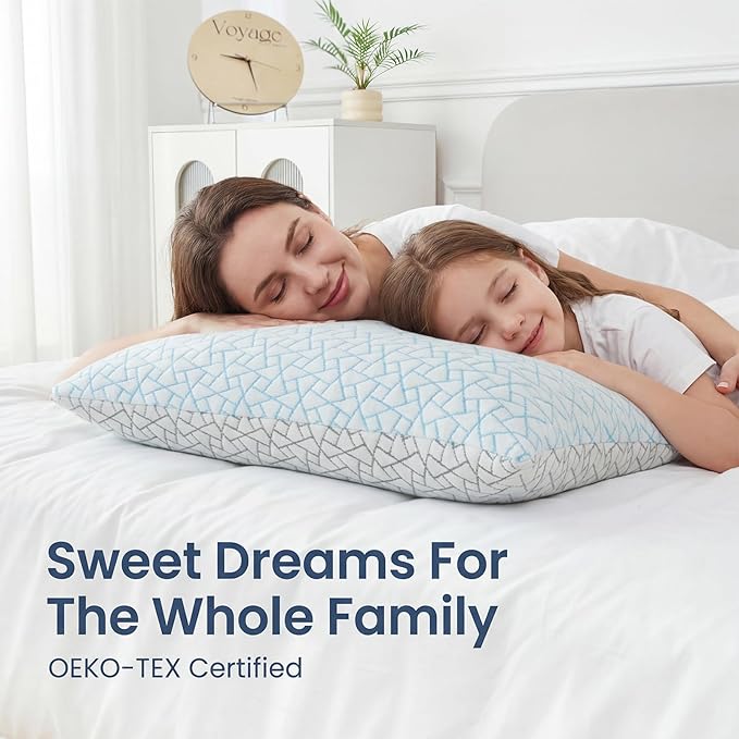 Alkyonos Cooling Pillow for Sleeping：Adjustable Shredded Memory Foam Bed Pillow,King Size Set of 2 with Ice Cover, Breathable & Supportive for Side, Back and Stomach Sleepers