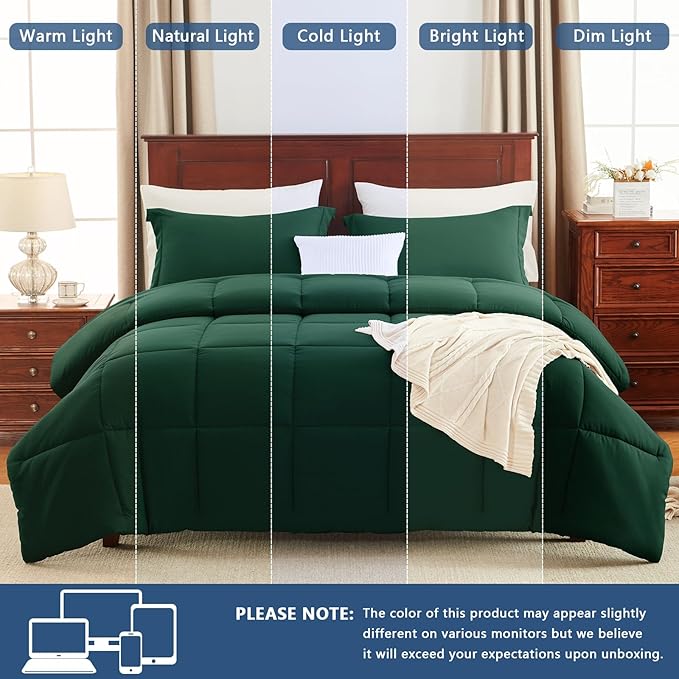 CozyLux Oversized Queen Comforter Set, 270GSM Emerald Green Bedding Sets for All Seasons, 3 Pieces 98x98 Bed Set with 1 Down Alternative Comforter and 2 Pillow Shams, Soft, Lightweight, Breathable