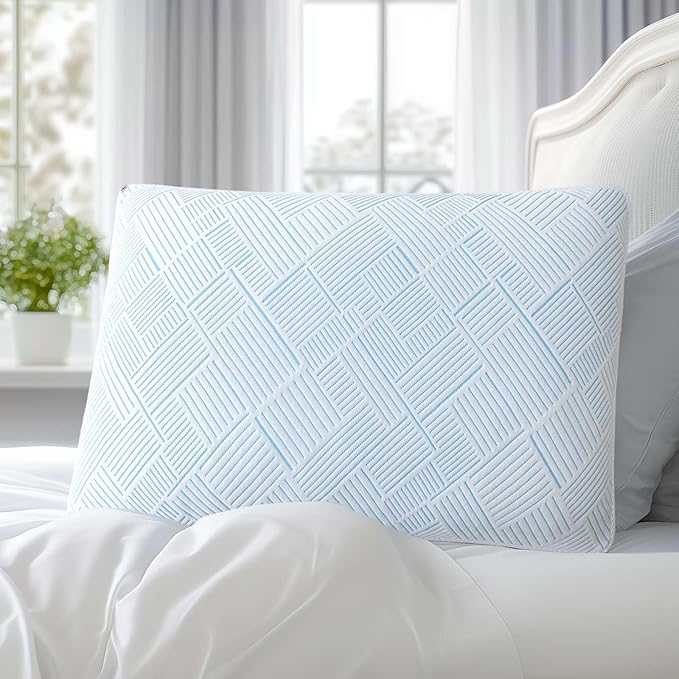 Alkyonos Shredded Memory Foam Cooling Soft Bamboo Viscose Pillow Queen Size, Adjustable Hypoallergenic Hotel Quality Pillow for Stomach, Back and Side Sleeper, Oeko-TEX Certified