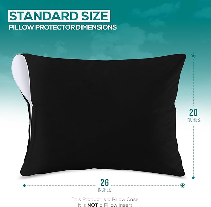 Utopia Bedding Premium 100% Waterproof Pillow Protectors with Zipper Standard Size (Set of 2), Bed Bug and Dust Mite Proof Zippered Pillow Covers, Pillow Encasement Cases, Black