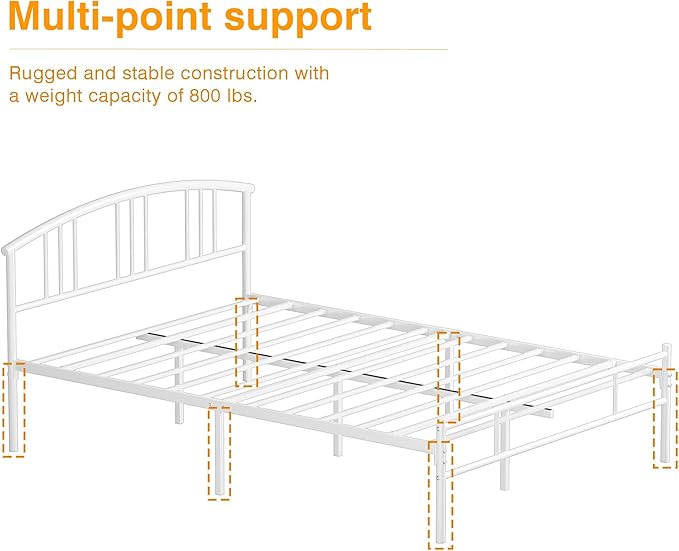 VECELO 14 inch Queen Bed Frame White Beds Metal Platform Mattress Foundation with headboard Footboard Steel Slat Support/No Box Spring Needed/Easy Assembly