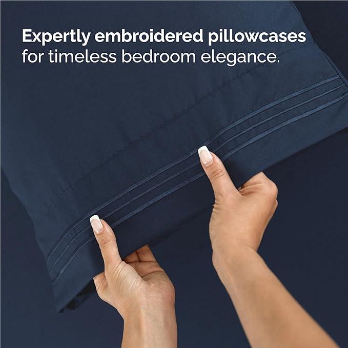 Full Size 4 Piece Sheet Set - Comfy Breathable & Cooling Sheets - Hotel Luxury Bed Sheets for Women & Men - Deep Pockets, Easy-Fit, Extra Soft & Wrinkle Free Sheets - Navy Blue Oeko-Tex Bed Sheet Set