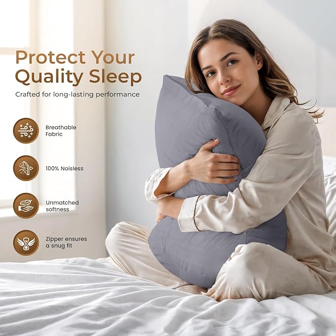Utopia Bedding 4 Pack Pillow Protectors with Zipper Queen Size, Soft Brushed Microfiber Fabric Pillow Cases, Shrinkage and Fade Resistant Pillow Covers (Grey)