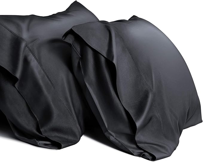 WishSmile Cooling King Pillowcases Set of 2 Breathable Cool Silky Soft Rayon Derived from Bamboo Fabric, Moisture Wicking for Hot Sleepers, Hair and Skin Friendly, Black, 2 Pack, 20x36IN