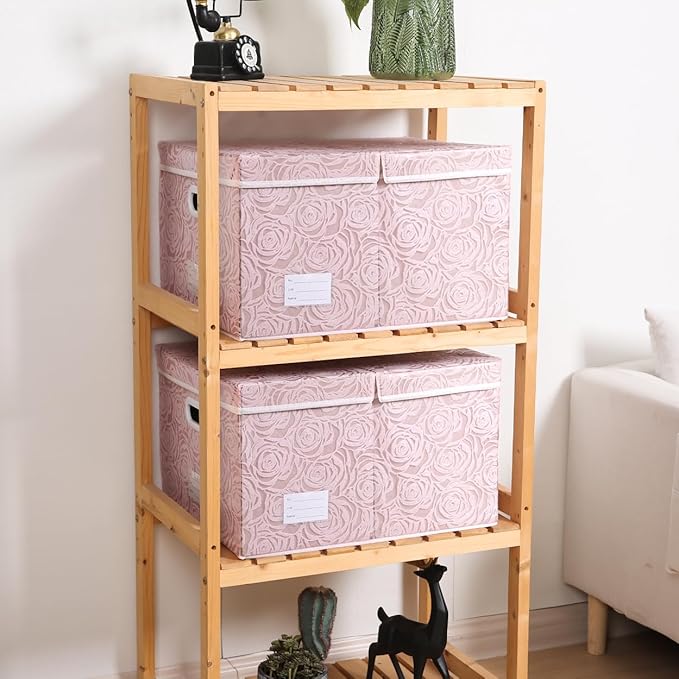PRANDOM Jumbo Collapsible Storage Boxes with Lids Fabric Decorative Storage Bins Cubes Organizer Baskets with Cover Handles Divider for Bedroom Closet Living Room 23.2x15.7x11.8 Inch 3 Pack