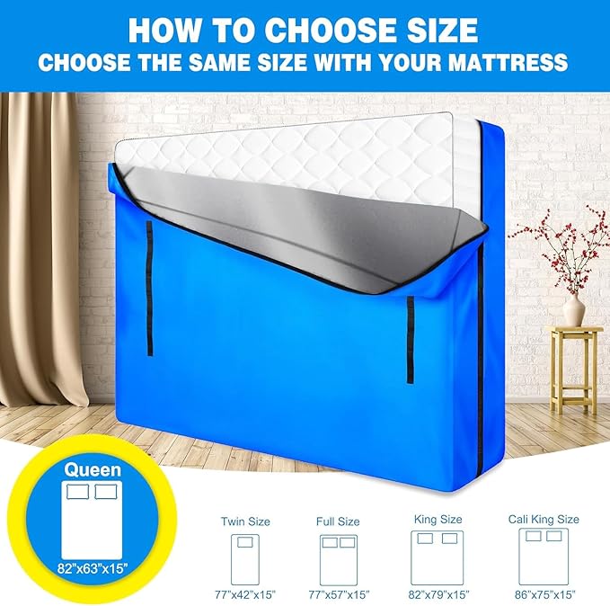 ANALIM Mattress Bags for Moving and Storage, Zippered Mattress Storage Bag with 8 Strong Carrying Handles, Cover Moving Supplies Reusable Mattress Protector (Queen)