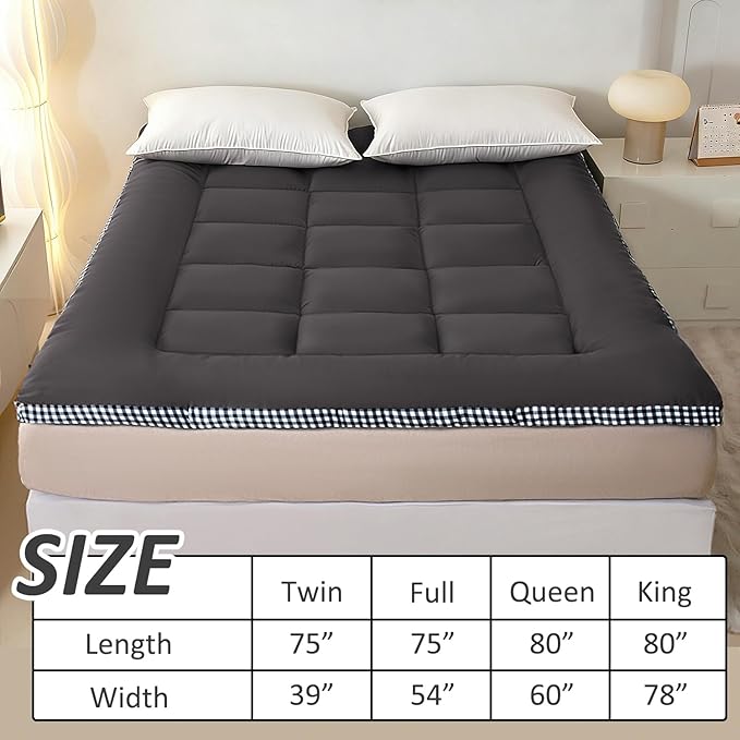 Thick Mattress Topper King Size - Non-Slip Mattress Pad Cover for Back Pain Breathable Folding Sleeping Pad Machine Washable Mattress Protector (78x80 inch,Black)