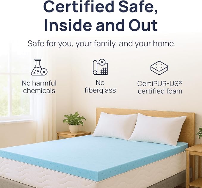 Sure2Sleep Gel Swirl Memory Foam Mattress Topper - 2 Inch, Pressure Relieving, Cooling Comfort - Made in The USA & CertiPUR-US Certified - Softens Firm Beds and Extends Mattress Life - Twin Size