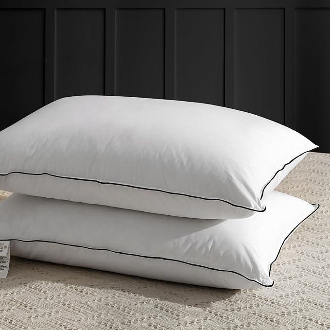 APSMILE Medium Firm Feathers Down Pillow Queen Size Set of 2, Luxury Feathers Pillow for Sleeping, 100% Organic Cotton Cover Hotel Bed Pillow for Side Sleeper (White, 20"x30")