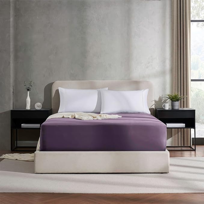 Nestl Purple Extra Deep Pocket King Fitted Sheet Only, Hotel Luxury King Size Fitted Sheets Easily Fits 18 to 24 Inch Mattress, Super Soft, Wrinkle-Free, and Breathable Sheets with Corner Straps