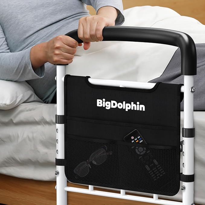 Bed Rails for Elderly Adults Safety - ASTM Approved Adjustable Bed Cane with Non-Slip Ergonomic Handle & Storage Pocket, 400 LBS Stable Bed Assist Rails for Seniors, Tool-Free, Model