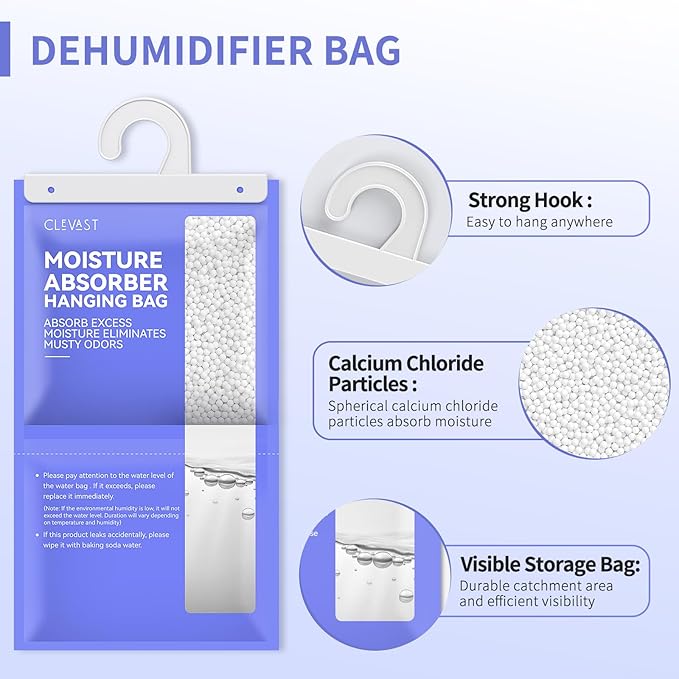 CLEVAST Moisture Absorbers Packets - 15.2 OZ, 6 Pack, Lemon Fragrance Big Dehumidifier Bags for Closet, Hanging Humidity Absorber in Wardrobes, Bedrooms, Bathrooms