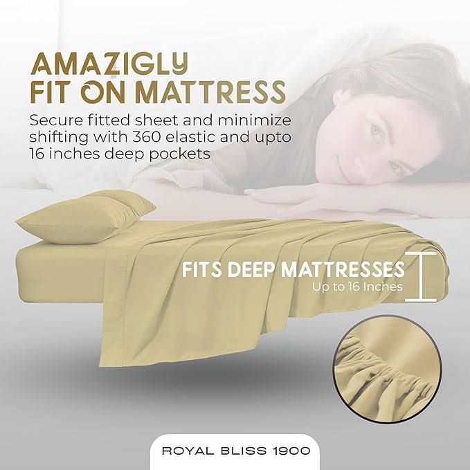 Top Split Flex Head California King Size Sheet Set - Egyptian Quality Ultra-Soft Bed Sheets - Double Brushed - Deep Pockets- Easy Fit - 4 Piece Set- Fade Resistant - Cream
