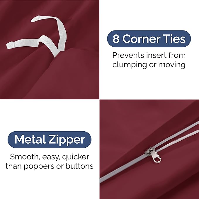 Duvet Cover Full Size Set - Extra Soft Full Duvet Cover 80" x 90" with 2 Pillow Shams - Hotel Luxury, Easy Care & Fade Free w/ Zipper Closures & Ties - All Season, Comfy, Cozy & Breathable (Burgundy)