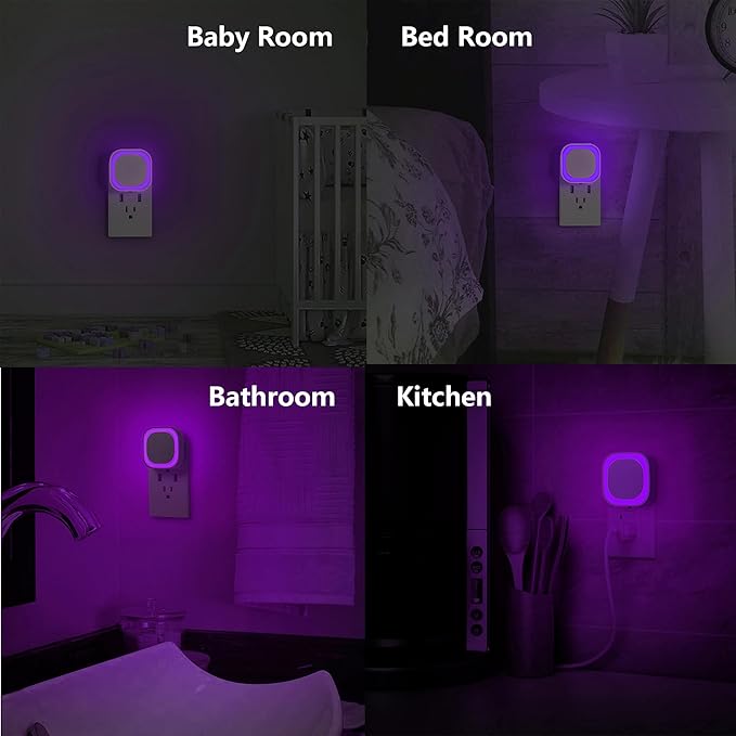 YUNLEX 2 Pack Purple Night Light, Gentle Eye-Care with Dimmable Soft Glow & Indirect Reflection, Auto Dusk to Dawn Sensor, Plug in Nightlight for Meditation Corner, Creative Studio, Bedroom, Bathroom