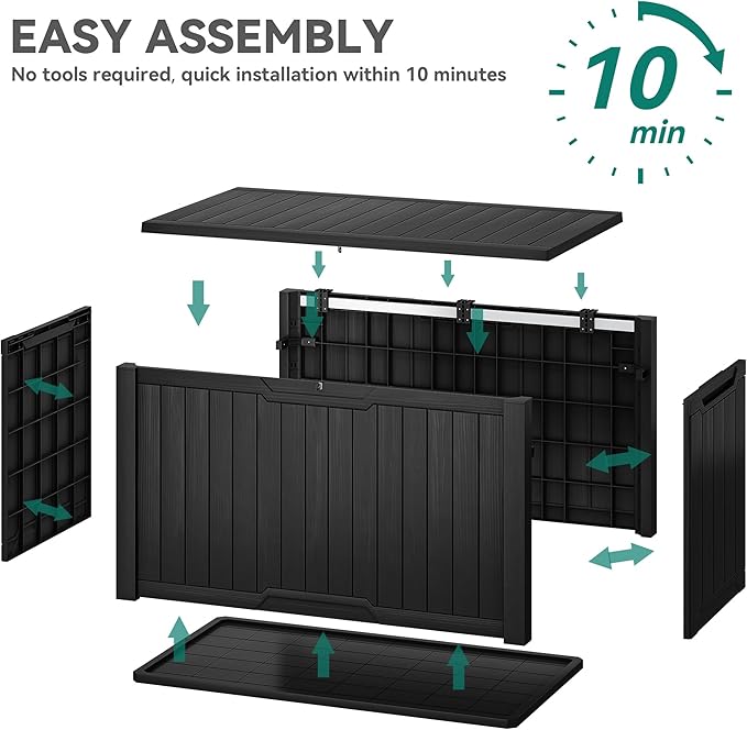 YITAHOME XXL 240 Gallon Large Outdoor Storage Deck Box for Patio Furniture, Outdoor Cushions, Garden Tools and Sports/Pools Equipment, Weather Resistant Resin, Lockable (Black)