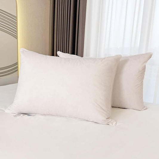 Goose Down Pillows Queen Size Set of 2 with 750 Fill Power, Hotel Quality Bed Pillows for Sleeping - Medium Firm Feather Pillows Ideal for Side, Back, Stomach Sleepers (20” x 28”)