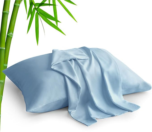 BEDELITE Standard Pillow Cases Set of 2, Rayon Derived from Bamboo, Cooling Pillow Cases for Hot Sleepers & Night Sweats, Breathable Silky Soft Envelope Pillowcases(Blue, 20"x26")