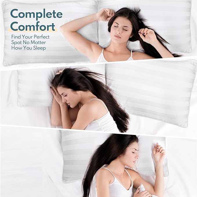 Queen Size Bed Pillows Set of 2 - Breathable Down Alternative Premium Pillows for Side, Back, and Stomach Sleepers Fluffy Hotel Quality Soft Microfiber Fill Skin-Friendly