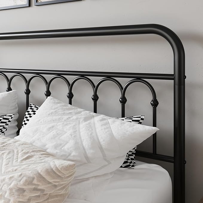Allewie 14 Inches King Size Metal Platform Bed Frame with Victorian Style Curved Iron-Art Headboard/Footboard, Metal Slats Support, Easy Assembly, Under Bed Storage, No Box Spring Required, Black