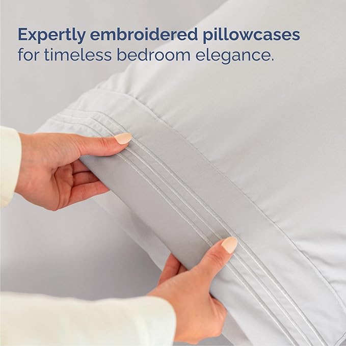 Cal King Size 4 Piece Sheet Set - Comfy Breathable & Cooling Sheets - Hotel Luxury Bed Sheets for Women & Men - Deep Pockets, Easy-Fit, Soft & Wrinkle Free Sheets - French Grey Oeko-Tex Bed Sheet Set