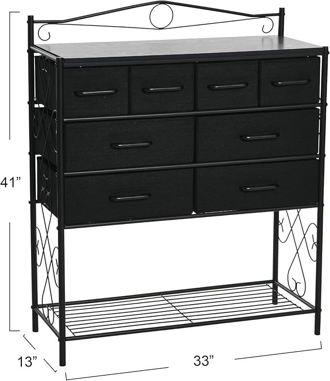 Household Essentials Black Oak & Iron Apothecary 8-Drawer Sideboard
