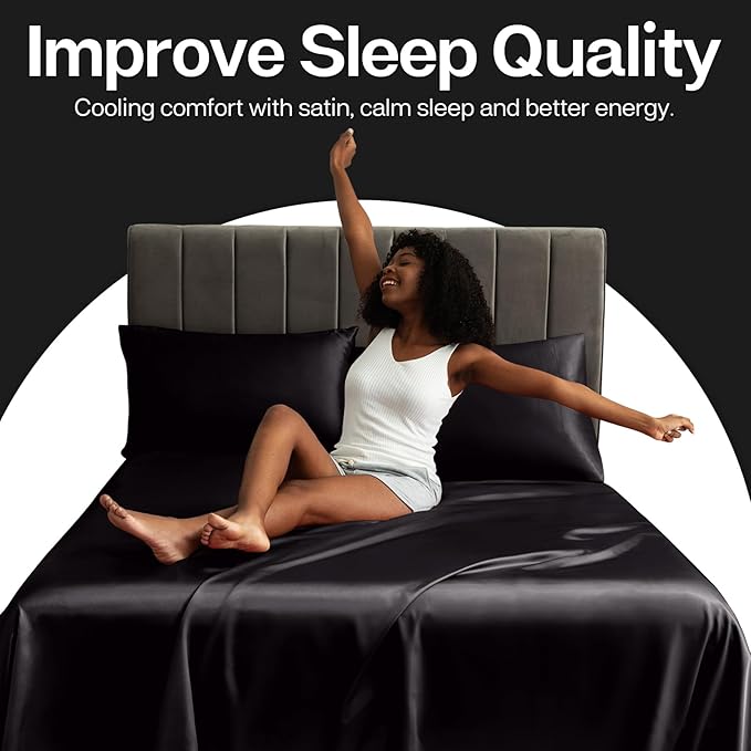 MR&HM Satin Pillowcase for Hair and Skin, Silk Satin Pillowcase 2 Pack, King Size Pillow Cases Set of 2, Silky Pillow Cover with Envelope Closure (20x36, Black)
