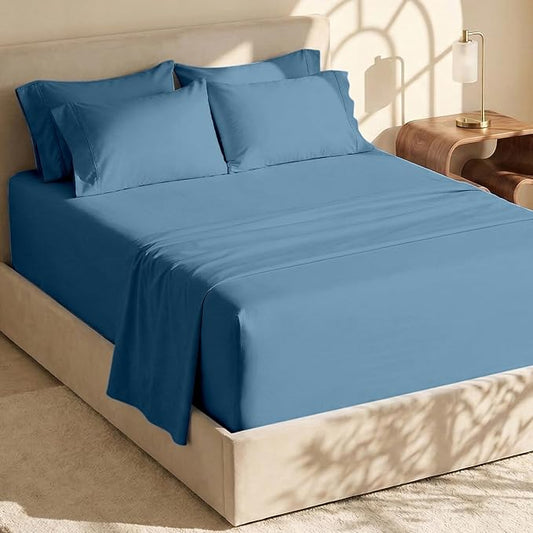Hearth & Harbor Extra Deep Pocket Queen Sheets Sets - Fits Mattress 18-24 Inches Deep - Extra Deep Pocket Sheets - 6 Piece Queen Size - Blue Heaven