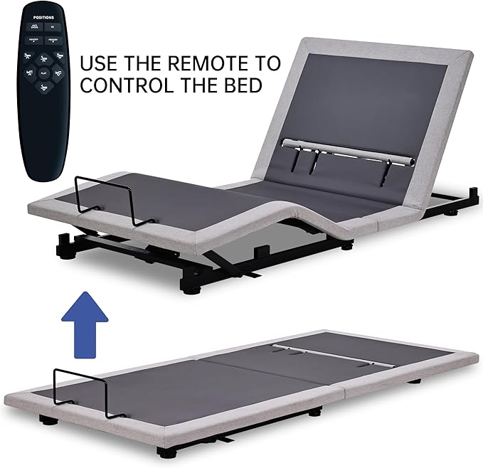 Fromann Adjustable Twin XL Bed Base Frame No Legs, Head Foot Lift and Lumbar Support Including Platform or Storage Beds Anti-Snore, Zero G,Wireless Remote,Memory Positions