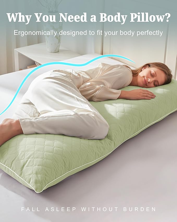 YZ HOME Long Body Pillow for Adults, Firm Body Pillow Shredded Memory Foam, Adjustable Height,Support for Side Sleeping & Pregnant Women(Green, 20x54 Inch)