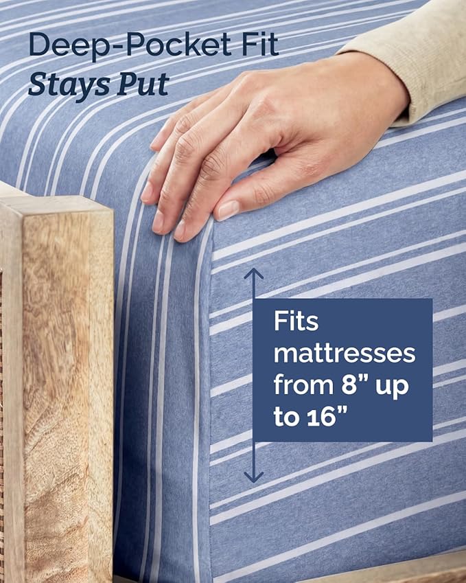 Twin Size 3 Piece Sheet Set - Comfy Breathable & Cooling Sheets - Hotel Luxury Bed Sheets for Women & Men - Deep Pockets, Easy-Fit, Soft and Wrinkle Free Sheets - Blue Stripes Oeko-Tex Bed Sheet Set