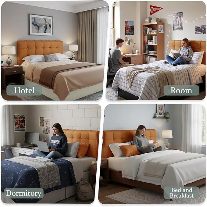 Orange Queen Headboard Pillow Wedge Backrest with Removable Cover Reading Pillow Lumbar Support Memory Foam for Twin XL Dorm Bed Daybed Couch Decorative Cushion College Dorm Essentials