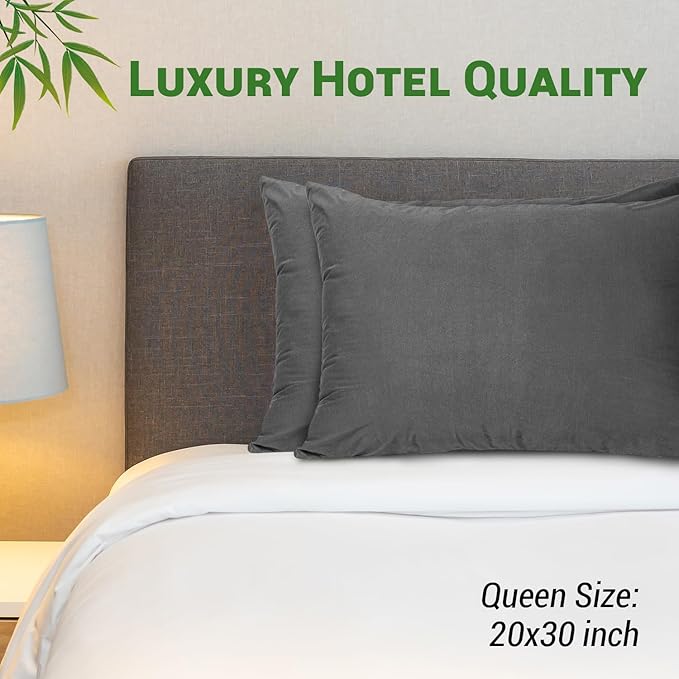 Gogreen Bamboo Rayon Waterproof Pillow Protector, Breathable Pillow Cover, Cooling Pillow Case Protector with Zipper, Super Soft Pillow Case Cover with Zipper (4 Packs, Queen 20"x30", Grey)