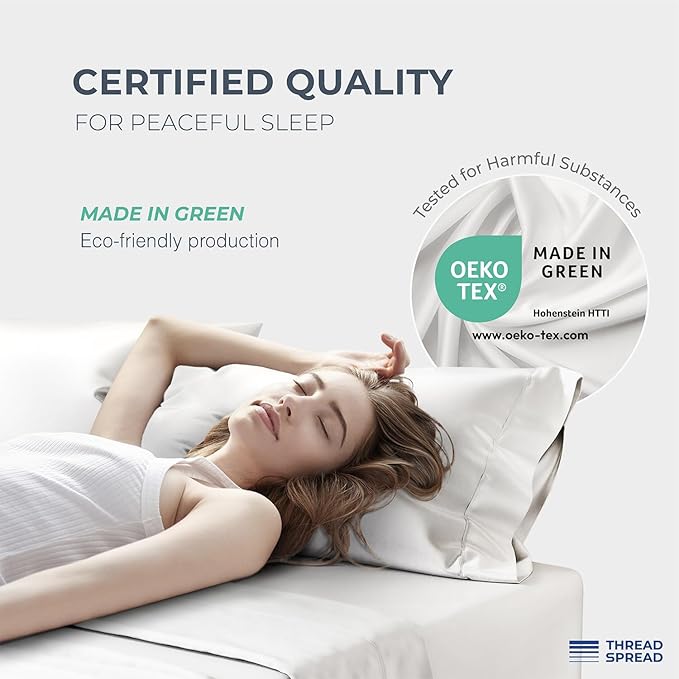 THREAD SPREAD 100% Egyptian Cotton Damask King Size Sheets Set - Luxury 1500 Series Egyptian Cotton Sheets King Size (4 PC, Silver Stripe), Silky Soft, Sateen & Cooling, 17" Deep Pocket Bed Set