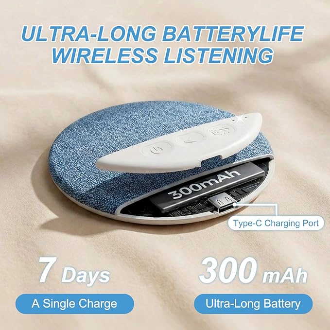 2026 Mini Bluetooth Pillow Speaker for Sleeping, Under Pillow Speaker with Built-in White Noise & Pink Noise Sound Machine, 48H Playtime, 3 Timers, Stereo Bass Private Sleep Audio (Blue)