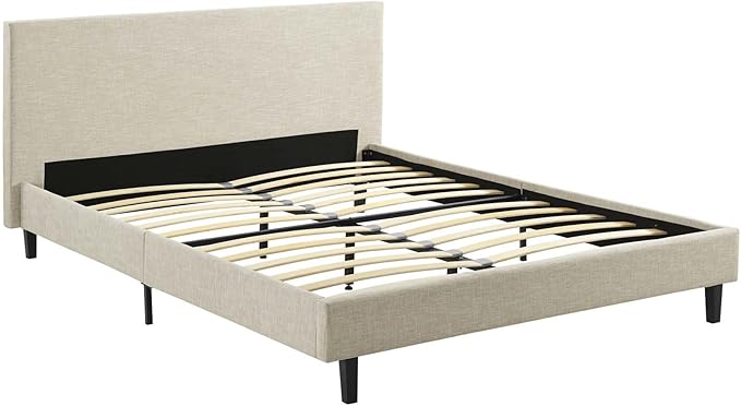 Modway Anya Upholstered Beige Platform Bed with Wood Slat Support in Queen