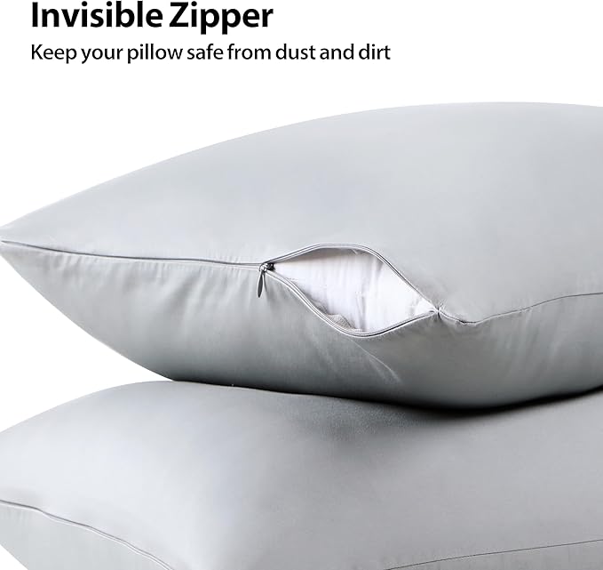 100% Cotton Soft Body Pillow Protectors with Invisible Zipper 20X54 Inches Body Pillow Cases, 600 Thread Count Soft Pillow Cases, Gray Color 1-Pack