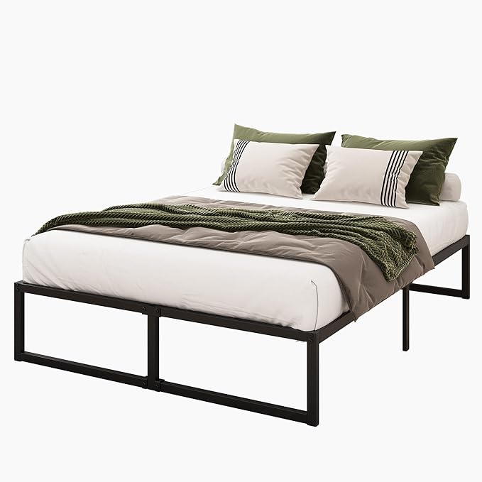 Lutown-Teen 16 Inch Full Size Bed Frame No Box Spring Needed, Heavy Duty Metal Platform Beds with Sturdy Steal Slats for Mattress Foundation, Easy Assembly, Noise Free, Black