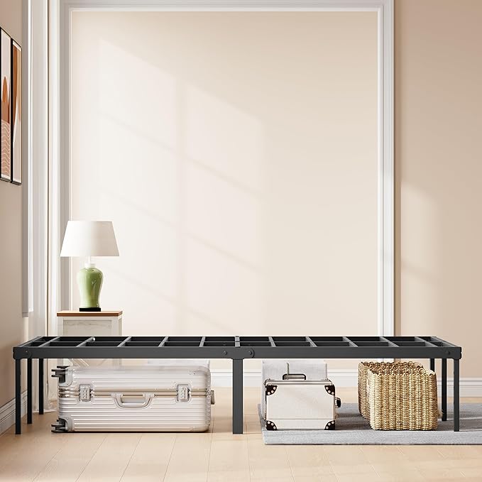 14 Inch Queen Size Metal Bed Frame, Heavy Duty Mattress Foundation with Underbed Storage, Sturdy Steel Slat Support, Easy Assembly, No Box Spring Needed, Black