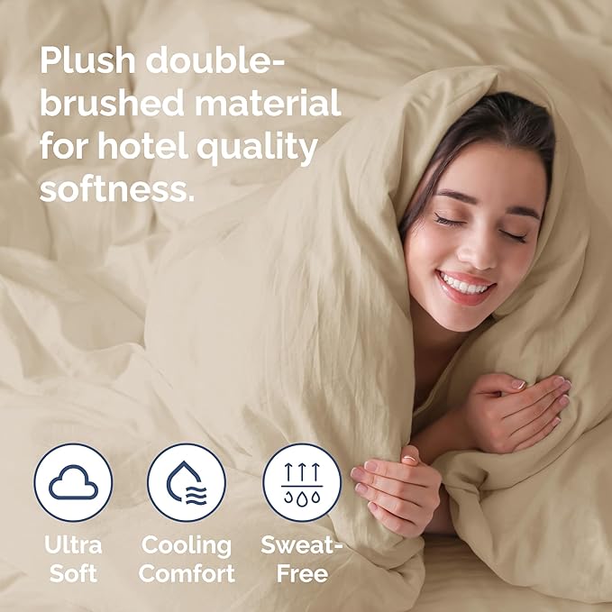Duvet Cover Queen Size Set - Extra Soft Queen Duvet Cover 90" x 90" with 2 Pillow Shams - Hotel Luxury, Easy Care and Fade Free w/ Zipper Closures & Ties - All Season, Comfy, Cozy & Breathable (Cream)