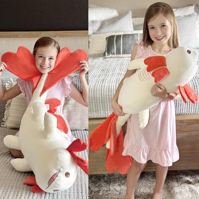 MaoGoLan Giant Axolotl Plush Body Pillow, Large 44" Love Axolotl Stuffed Animal for Girl Boy Kid, Long Pink Salamander Plush Pillow for Mother's Day Birthday Gifts, Baby Shower Party Favor Decor